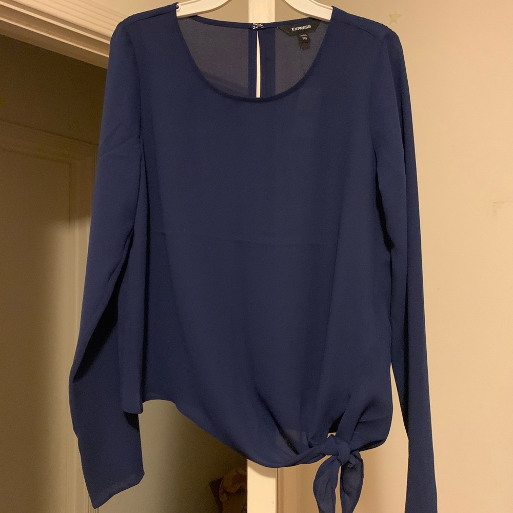 New w/Tag Express Solid Knot Hem Blouse Blue XXS